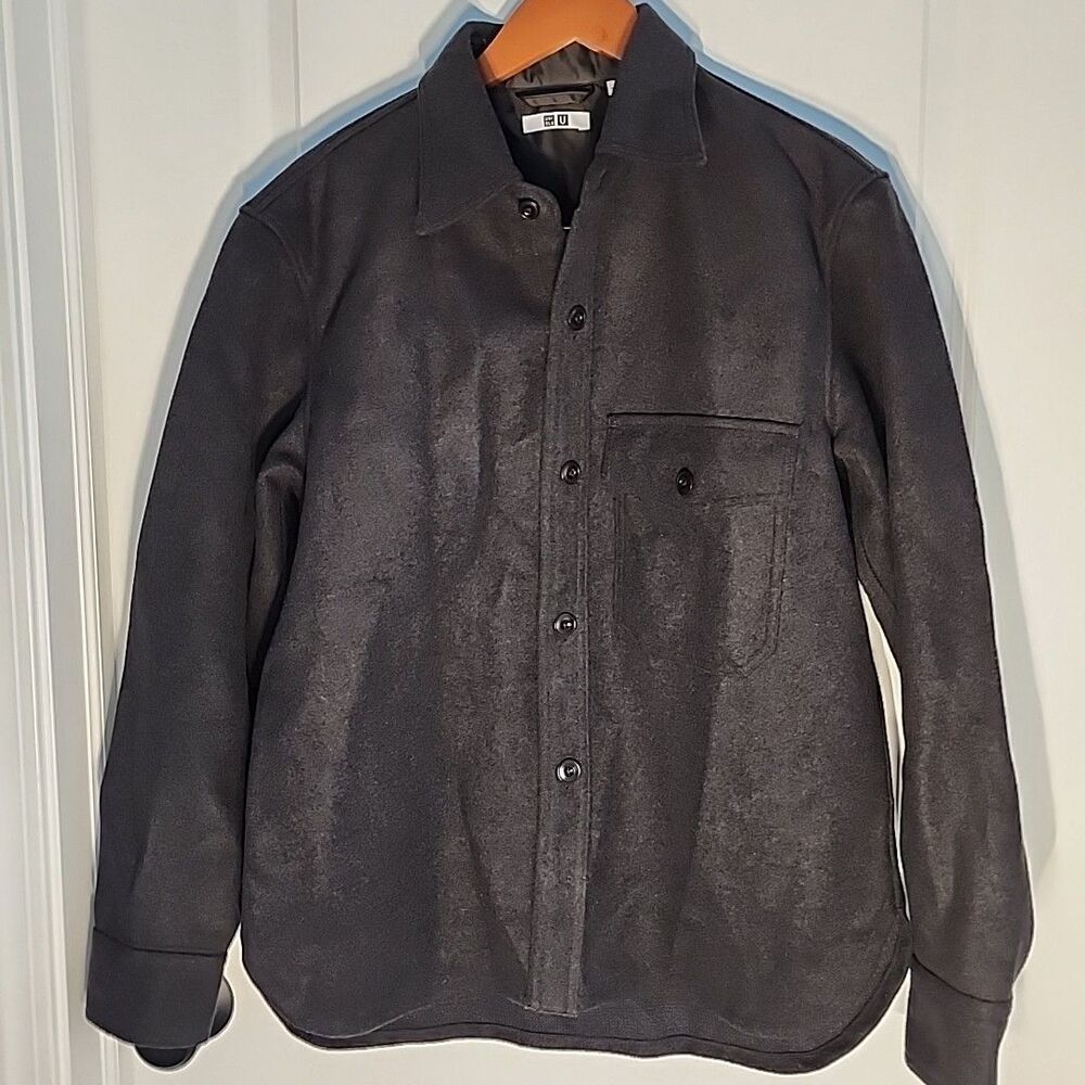 Uniqlo Wool Shirt Jacket Mens Size S Brown Heavyweight Chore Button Up Utility